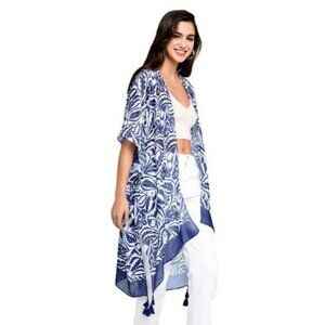 Floral Paisley Print‎ Kimono with Tassel Fringe Boho Cover Up  Poncho Beachwear